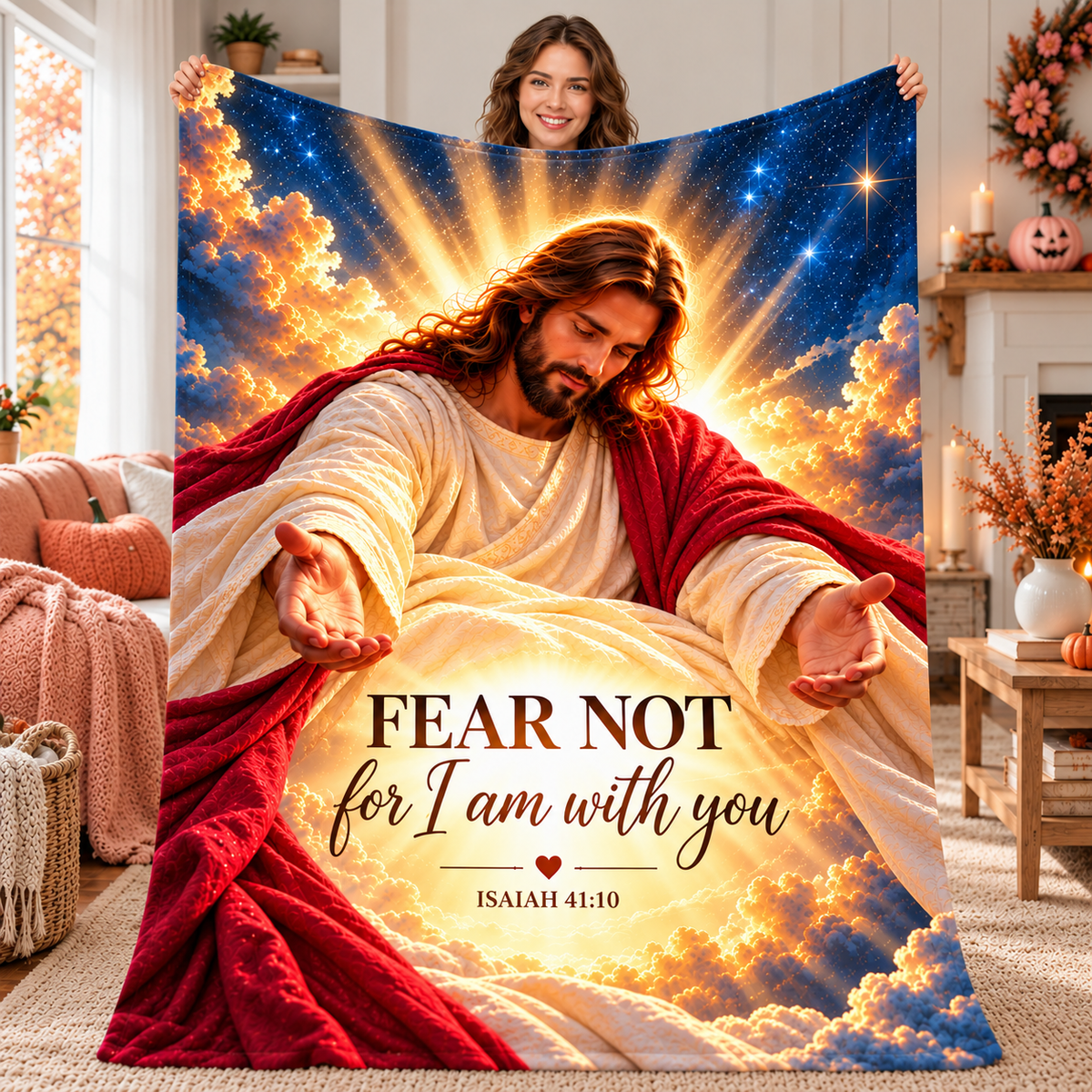 Twefex Jesus Christian Blanket, Soft Flannel Throw with Fear Not Isaiah 41:10 Bible Verse, Inspirational Faith Gift