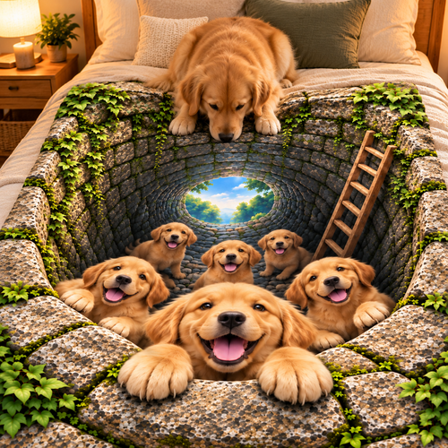 Twefex 3D-Effect Golden Retriever Blanket, Soft Flannel Throw with Cute Puppies and Optical Illusion Print, Dog Lover Gift