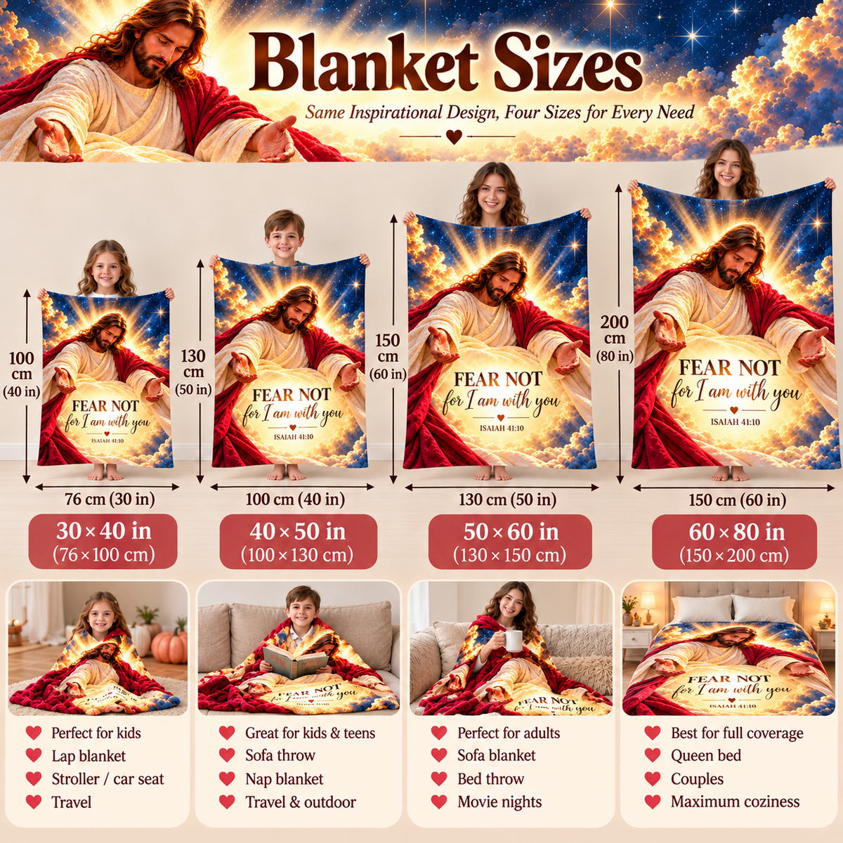 Twefex Jesus Christian Blanket, Soft Flannel Throw with Fear Not Isaiah 41:10 Bible Verse, Inspirational Faith Gift