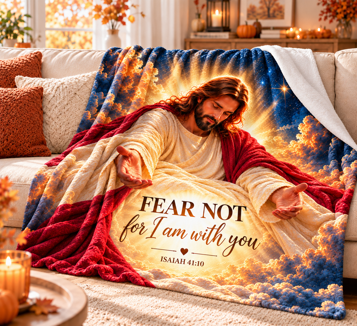 Twefex Jesus Christian Blanket, Soft Flannel Throw with Fear Not Isaiah 41:10 Bible Verse, Inspirational Faith Gift