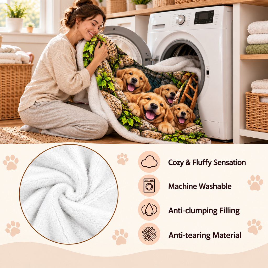 Twefex 3D-Effect Golden Retriever Blanket, Soft Flannel Throw with Cute Puppies and Optical Illusion Print, Dog Lover Gift