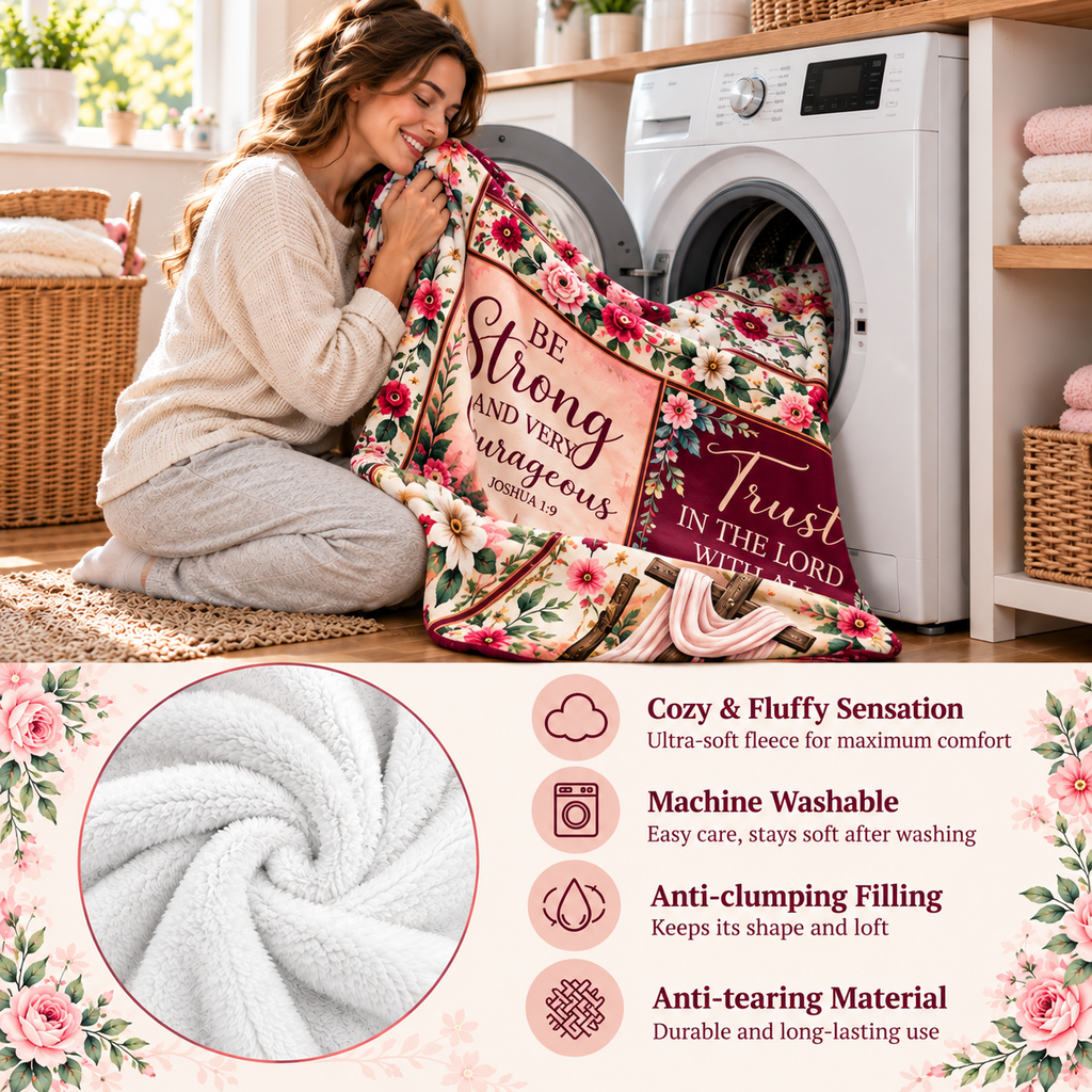Twefex Christian Bible Verse Blanket, Soft Floral Flannel Throw with Proverbs 31:25, Inspirational Faith Gift for Women