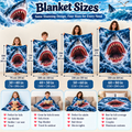 Twefex 3D-Effect Shark Blanket, Soft Flannel Throw with Realistic Shark and Blue Ocean Wave Print for Couch and Bed